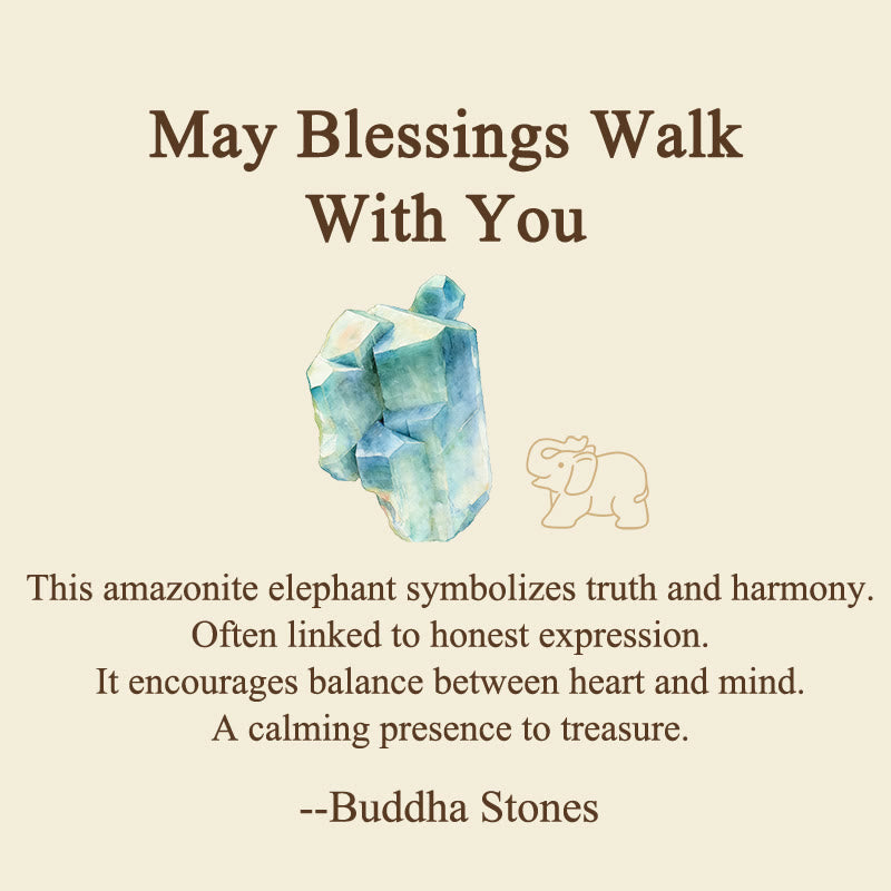 Nimara Ritual ''May Blessings Walk With You'' Natural Small Elephant Amazonite Amethyst Jade Black Obsidian Stone Decoration Includes Gift Message Card
