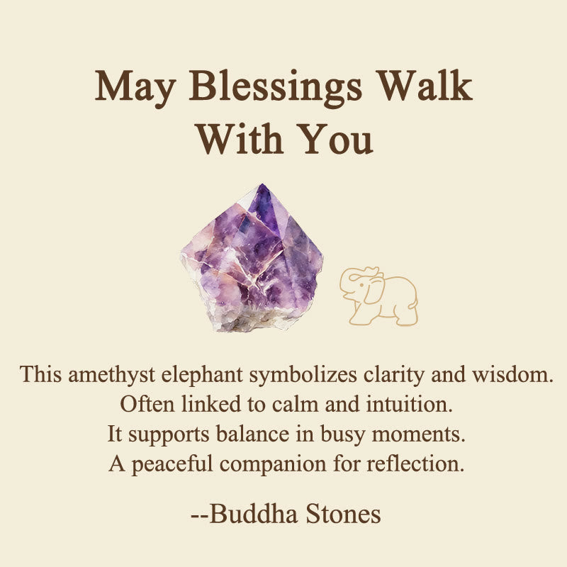 Nimara Ritual ''May Blessings Walk With You'' Natural Small Elephant Amazonite Amethyst Jade Black Obsidian Stone Decoration Includes Gift Message Card