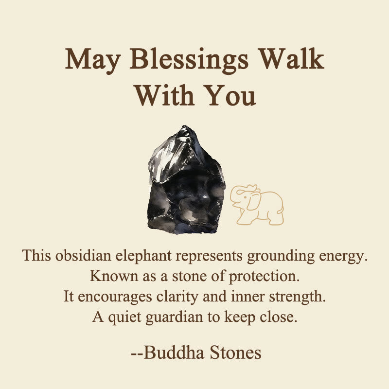 Nimara Ritual ''May Blessings Walk With You'' Natural Small Elephant Amazonite Amethyst Jade Black Obsidian Stone Decoration Includes Gift Message Card