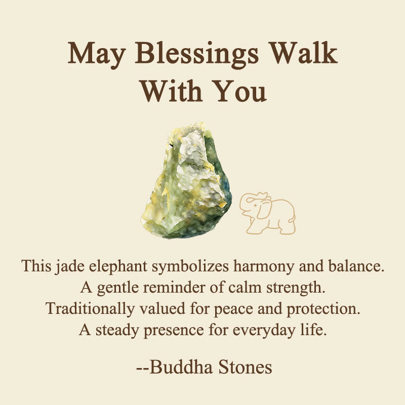 Nimara Ritual ''May Blessings Walk With You'' Natural Small Elephant Amazonite Amethyst Jade Black Obsidian Stone Decoration Includes Gift Message Card