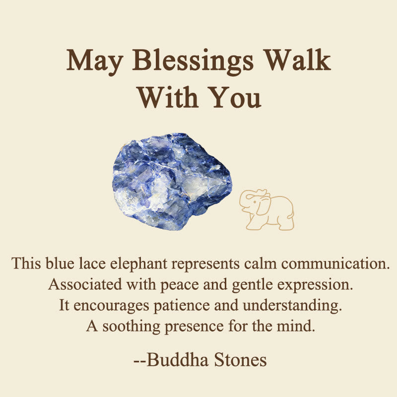 Nimara Ritual ''May Blessings Walk With You'' Natural Small Elephant Amazonite Amethyst Jade Black Obsidian Stone Decoration Includes Gift Message Card