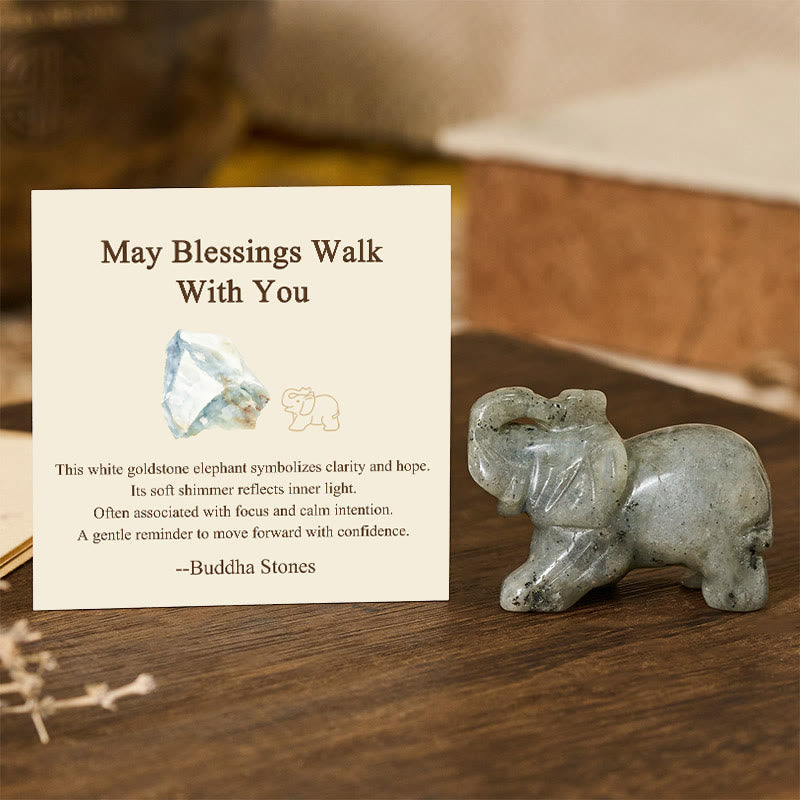 Nimara Ritual ''May Blessings Walk With You'' Natural Small Elephant Amazonite Amethyst Jade Black Obsidian Stone Decoration Includes Gift Message Card