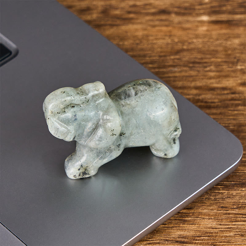 Nimara Ritual ''May Blessings Walk With You'' Natural Small Elephant Amazonite Amethyst Jade Black Obsidian Stone Decoration Includes Gift Message Card