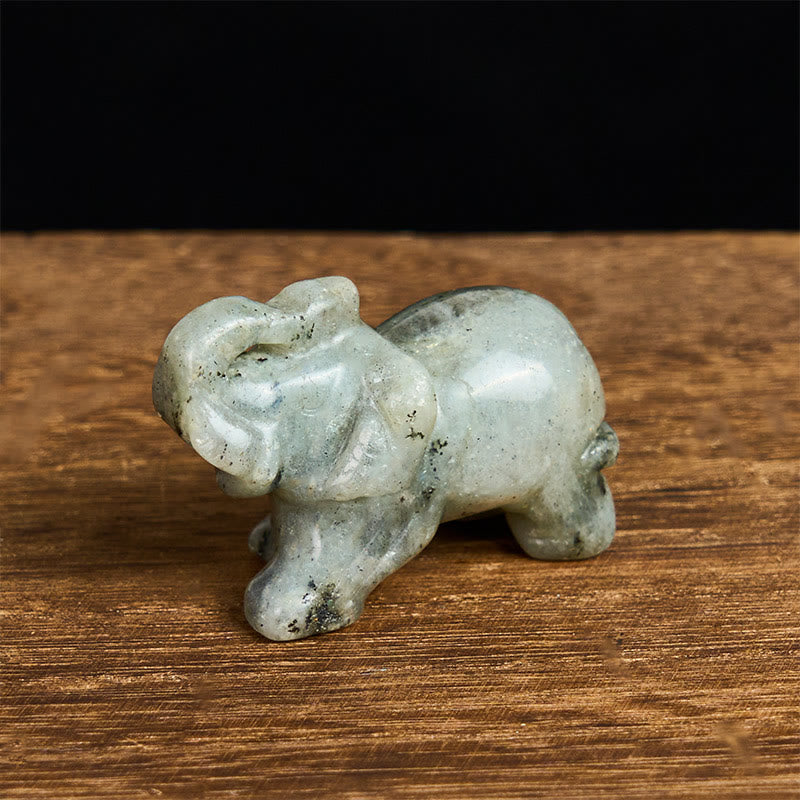 Nimara Ritual ''May Blessings Walk With You'' Natural Small Elephant Amazonite Amethyst Jade Black Obsidian Stone Decoration Includes Gift Message Card