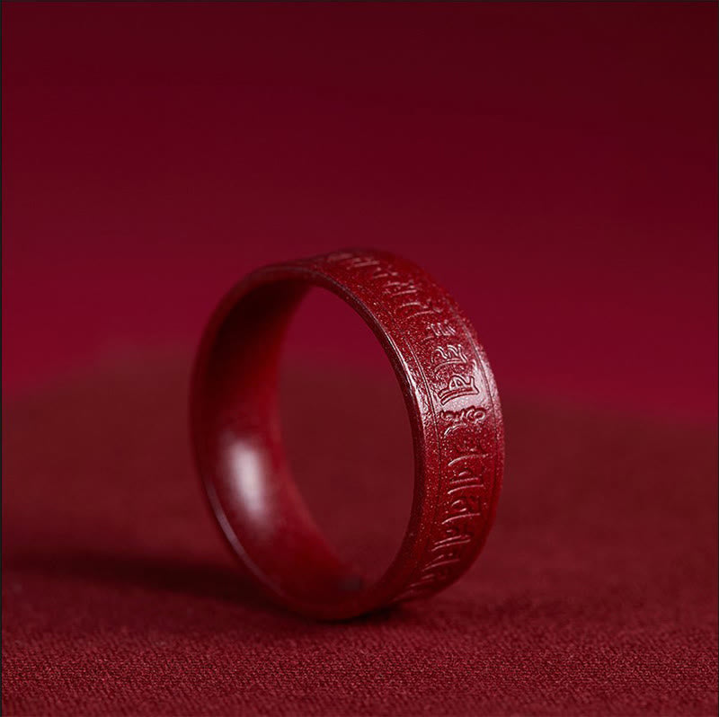 Concentration Blessing Cinnabar Om Mani Padme Hum Heart Sutra Ring