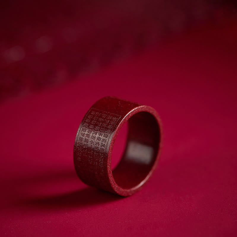 Concentration Blessing Cinnabar Om Mani Padme Hum Heart Sutra Ring