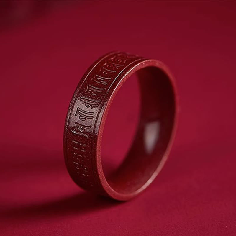 Concentration Blessing Cinnabar Om Mani Padme Hum Heart Sutra Ring