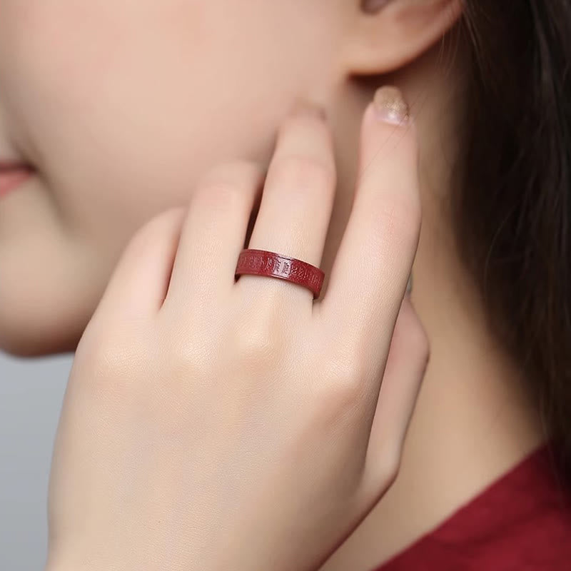 Nimara Ritual Cinnabar Om Mani Padme Hum Heart Sutra Blessing Ring