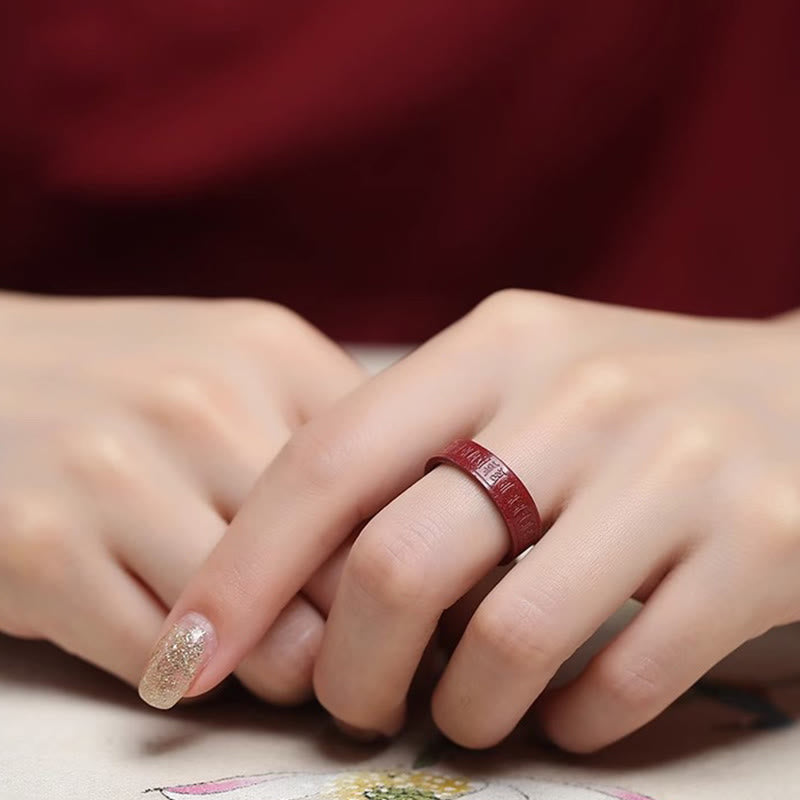 Concentration Blessing Cinnabar Om Mani Padme Hum Heart Sutra Ring
