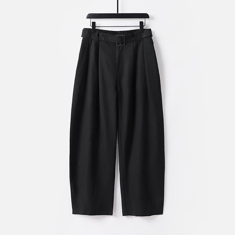 Nimara Ritual Summer Zipper Elastic Waist Design Men's Cotton Linen Wide Leg Pants With Pockets