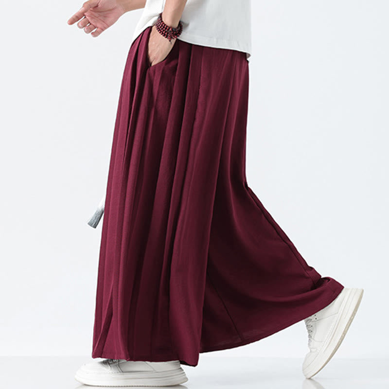 Nimara Ritual Summer Dragon Drawstring Design Cotton Ankle-Length Men's Wide Leg Pants With Pockets