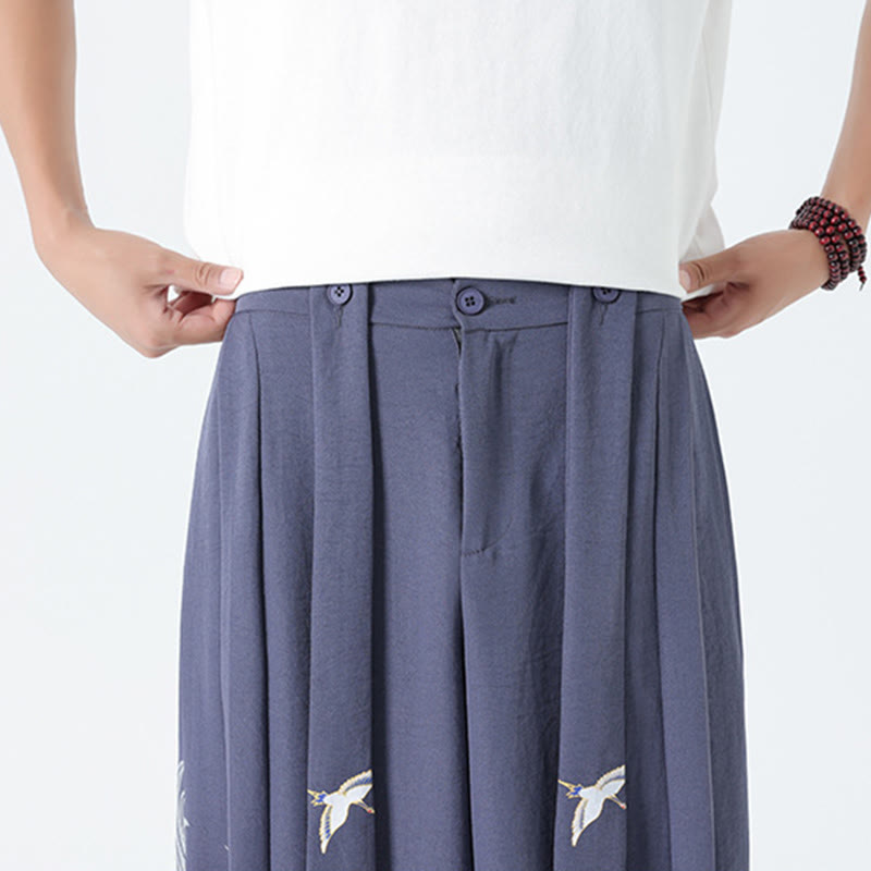 Nimara Ritual Summer Dragon Drawstring Design Cotton Ankle-Length Men's Wide Leg Pants With Pockets