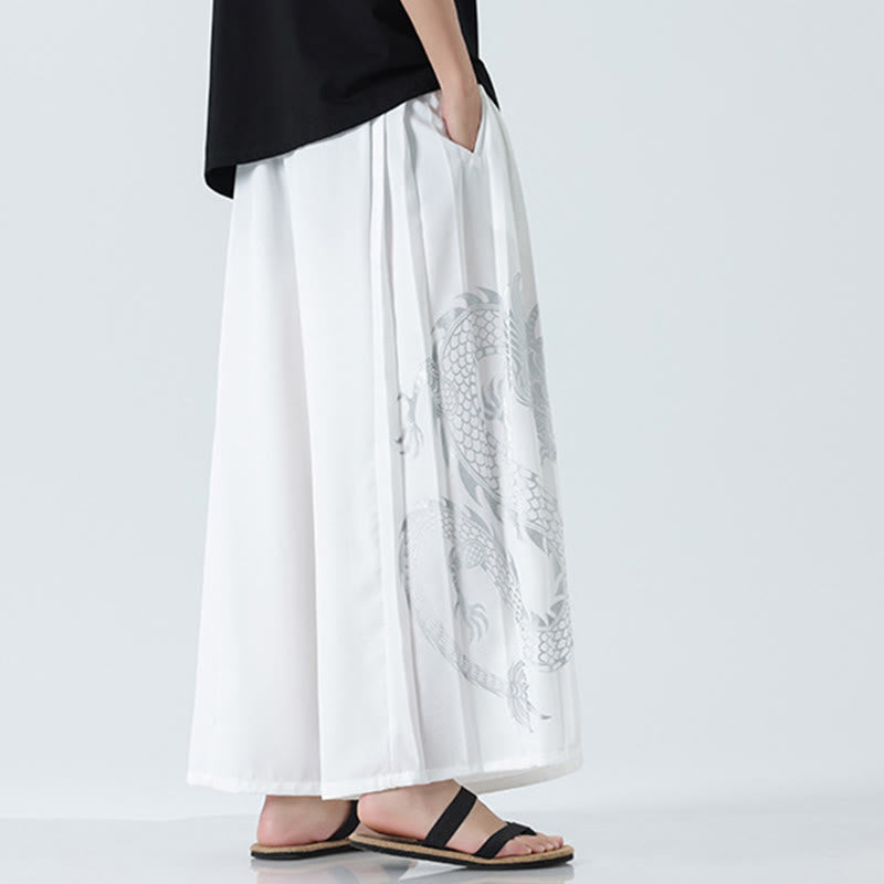 Nimara Ritual Summer Dragon Drawstring Design Cotton Ankle-Length Men's Wide Leg Pants With Pockets