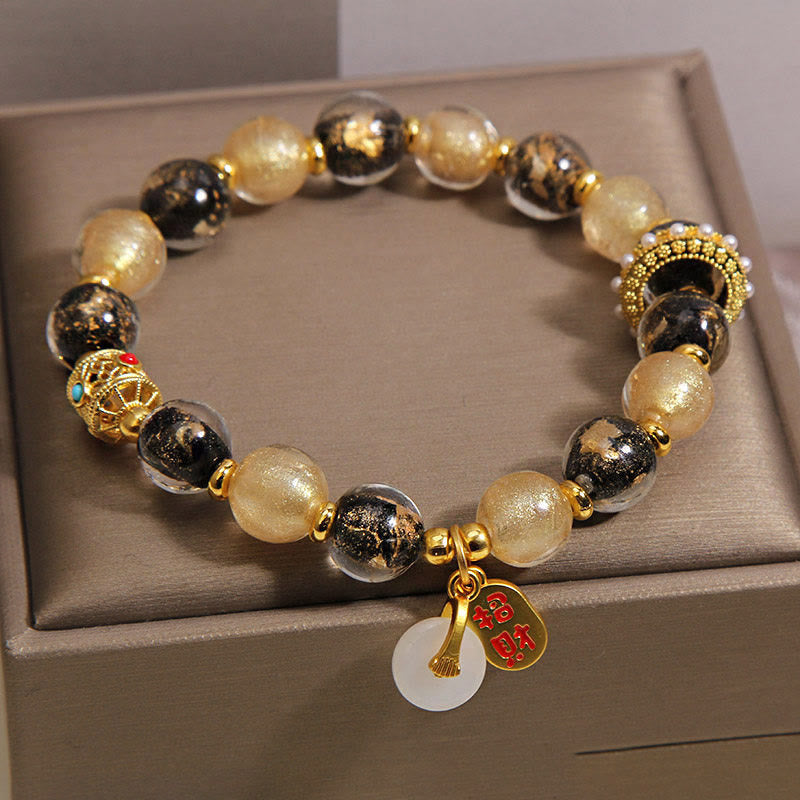 Nimara Ritual Black Gold Liuli Glass Bead Attracts Wealth Peace Buckle Blessing Bracelet