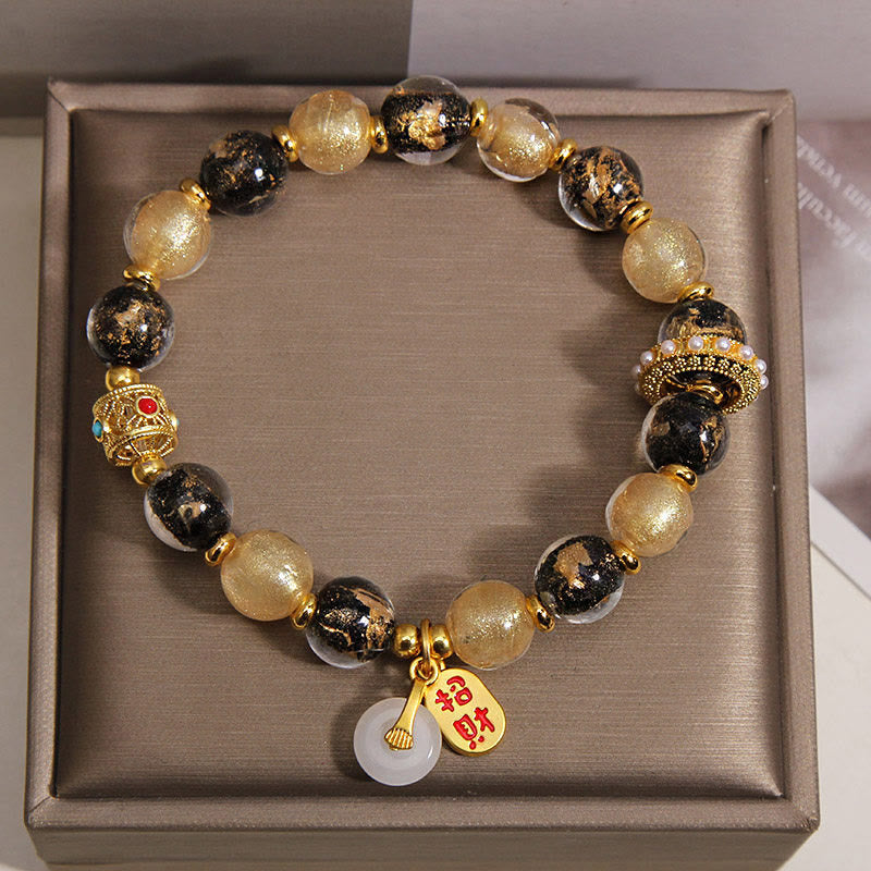 Nimara Ritual Black Gold Liuli Glass Bead Attracts Wealth Peace Buckle Blessing Bracelet