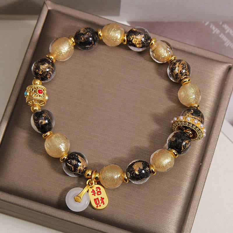 Nimara Ritual Black Gold Liuli Glass Bead Attracts Wealth Peace Buckle Blessing Bracelet
