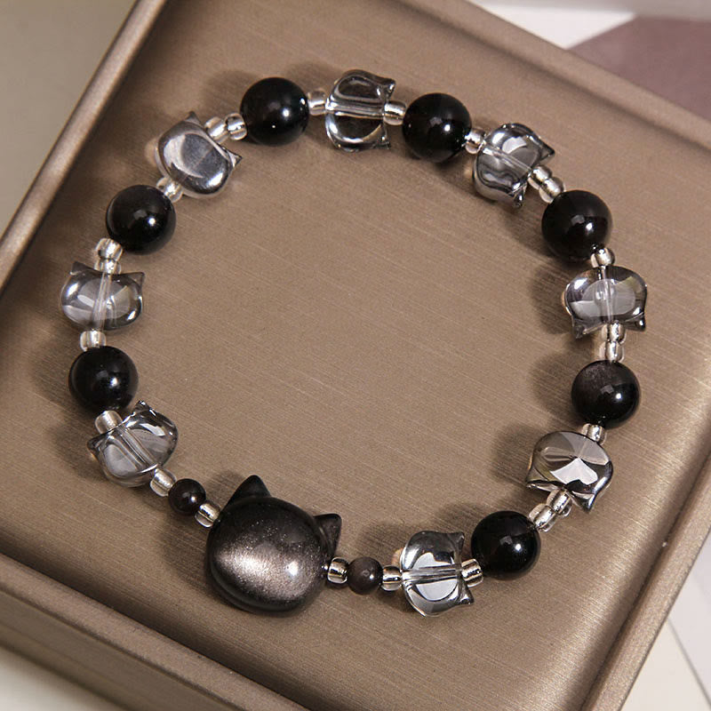 Nimara Ritual Black Obsidian Cat Head Purification Strength Bracelet