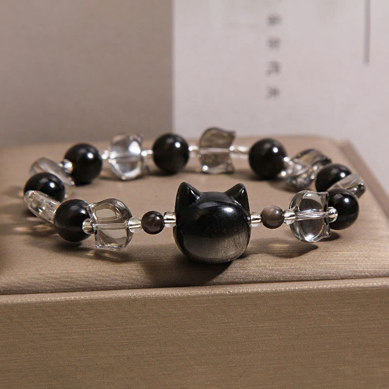 Nimara Ritual Black Obsidian Cat Head Purification Strength Bracelet