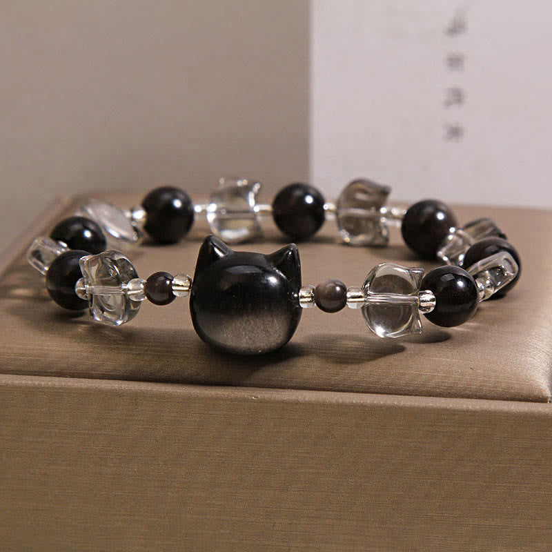 Nimara Ritual Black Obsidian Cat Head Purification Strength Bracelet