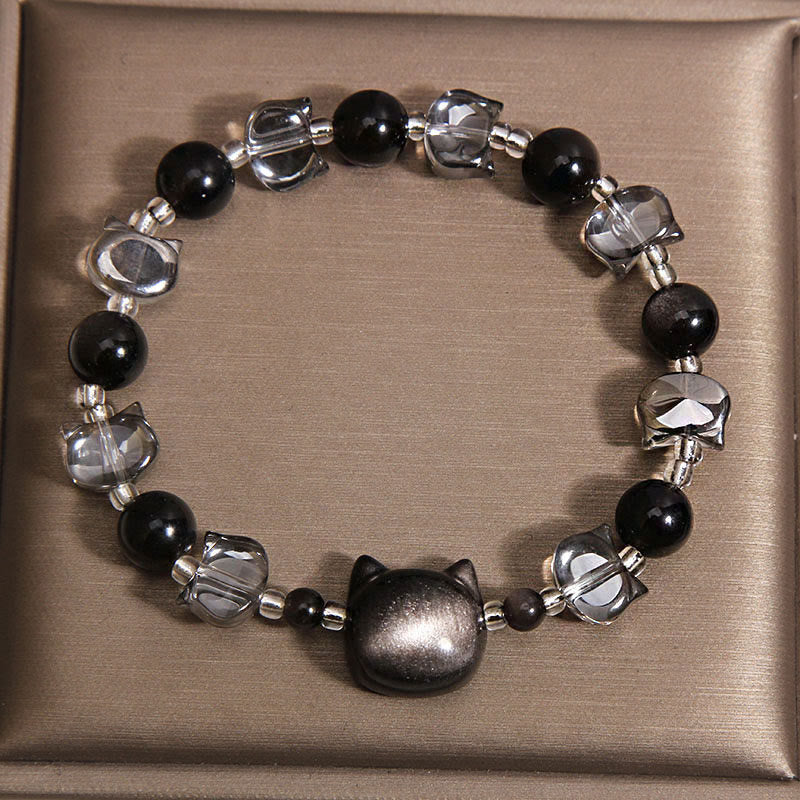 Nimara Ritual Black Obsidian Cat Head Purification Strength Bracelet