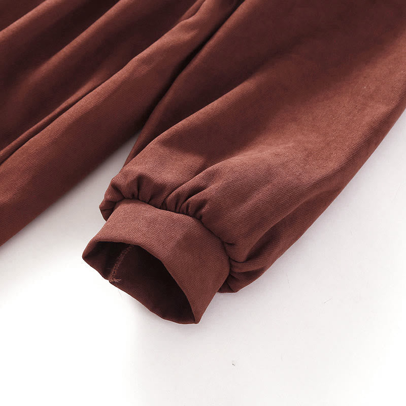 Nimara Ritual Fall Solid Color Buttons Down Lace-up Design Long Sleeve Midi Dress With Pockets