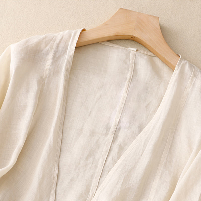 Nimara Ritual Summer Plain Long Sleeve Lace-up Open Front Women's Kimono