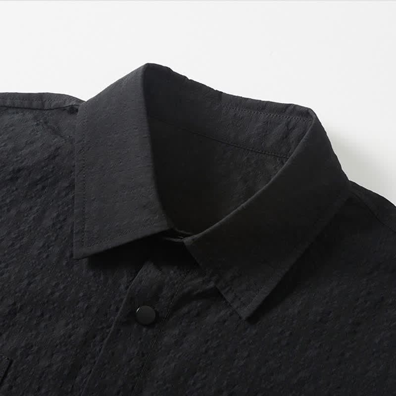Nimara Ritual Spring Solid Color Textured Long Sleeve Button Men's Lapel Shirts With Pocket