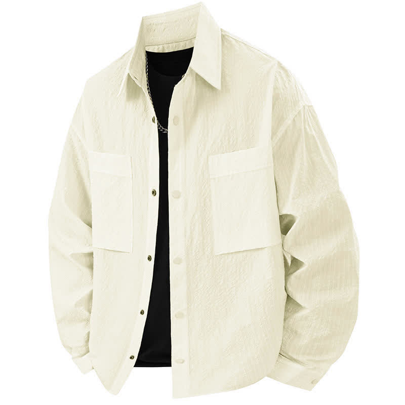 Nimara Ritual Spring Solid Color Textured Long Sleeve Button Men's Lapel Shirts With Pocket