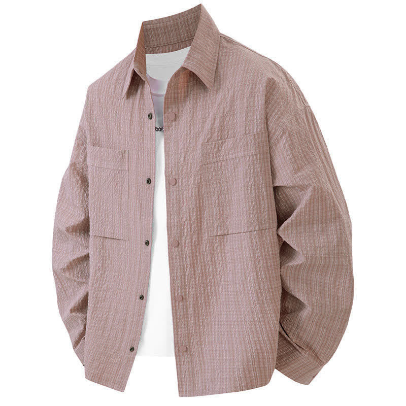 Nimara Ritual Spring Solid Color Textured Long Sleeve Button Men's Lapel Shirts With Pocket