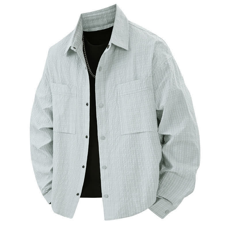 Nimara Ritual Spring Solid Color Textured Long Sleeve Button Men's Lapel Shirts With Pocket