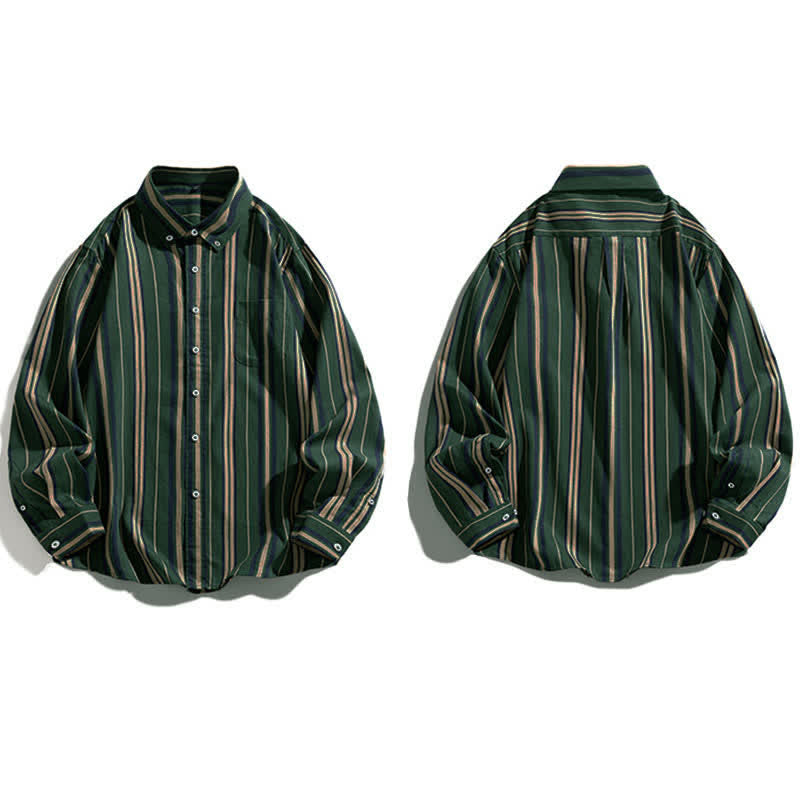 Nimara Ritual Retro Color Blocked Stripes Long Sleeve Button Men's Cotton Shirts With Pocket