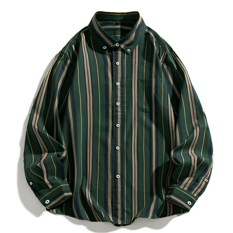 Nimara Ritual Retro Color Blocked Stripes Long Sleeve Button Men's Cotton Shirts With Pocket