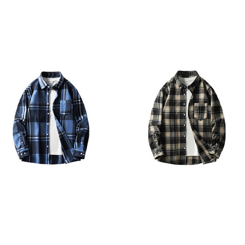 Nimara Ritual Commute Multicolor Plaid Button Men's Cotton Long Sleeve Shirts With Pocket