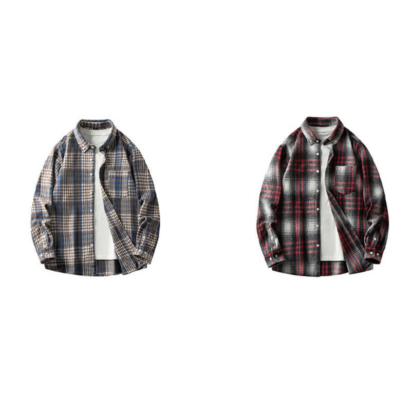 Nimara Ritual Commute Multicolor Plaid Button Men's Cotton Long Sleeve Shirts With Pocket