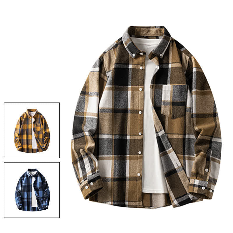 Nimara Ritual Commute Multicolor Plaid Button Men's Cotton Long Sleeve Shirts With Pocket