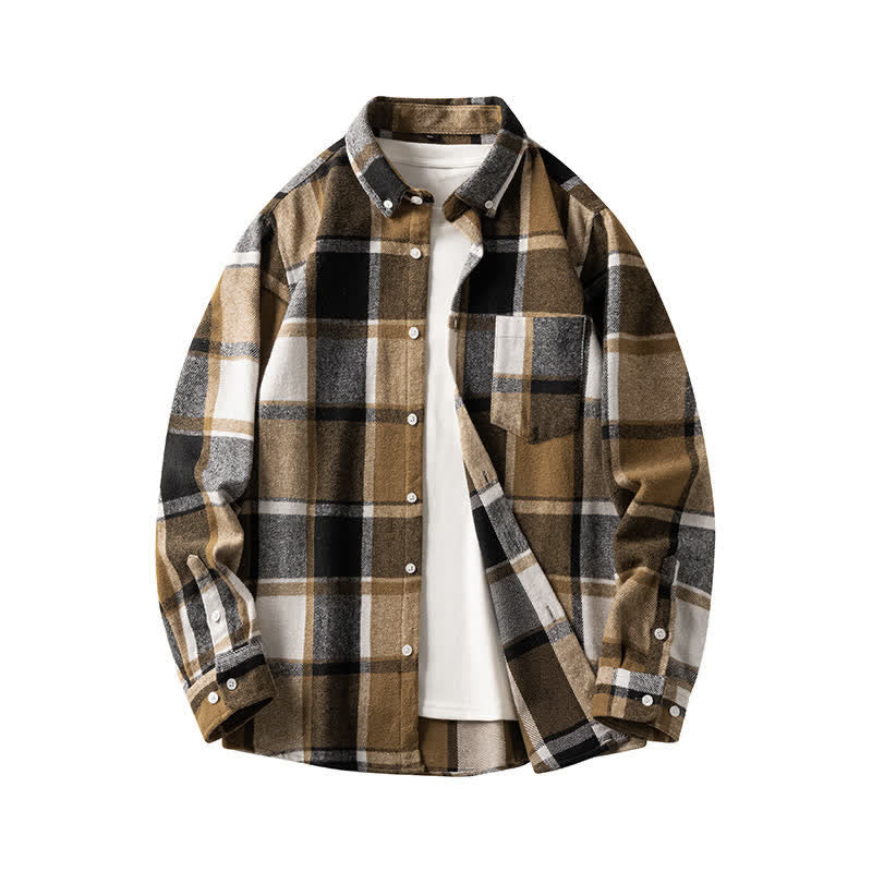 Nimara Ritual Commute Multicolor Plaid Button Men's Cotton Long Sleeve Shirts With Pocket