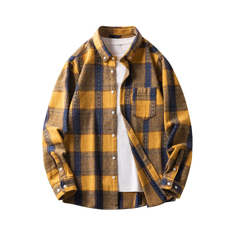 Nimara Ritual Commute Multicolor Plaid Button Men's Cotton Long Sleeve Shirts With Pocket