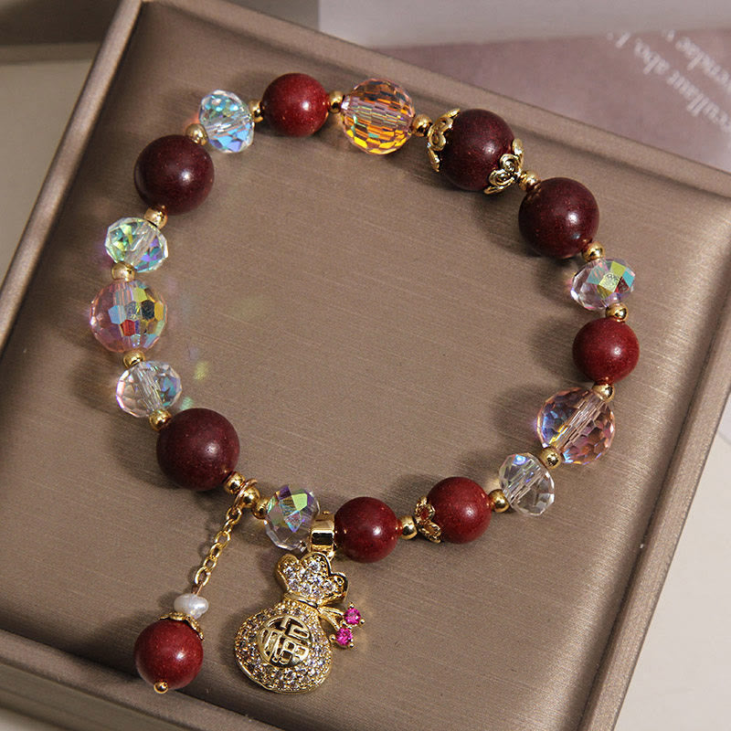 Nimara Ritual Sandalwood Fu Character Lucky Fortune Money Bag Charm Protection Bracelet