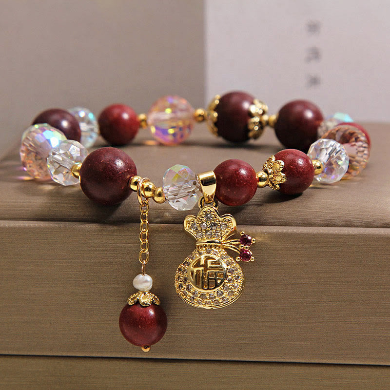 Nimara Ritual Sandalwood Fu Character Lucky Fortune Money Bag Charm Protection Bracelet