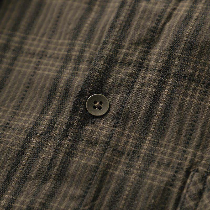 Nimara Ritual Fall Commute Embroidery Plaid Pattern Men's Cotton Long Sleeve Shirts With Pocket