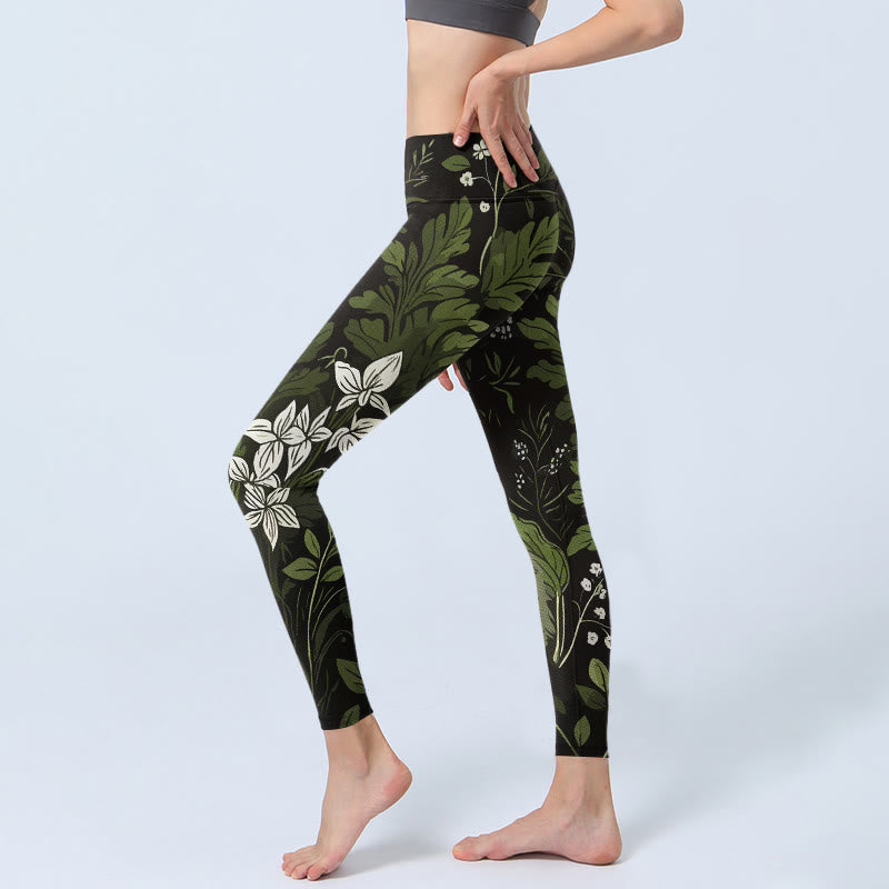 Nimara Ritual Retro Flower Leaf Pattern Print Gym Leggings Women's Yoga Pants