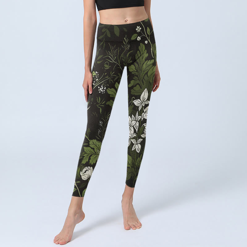 Nimara Ritual Retro Flower Leaf Pattern Print Gym Leggings Women's Yoga Pants