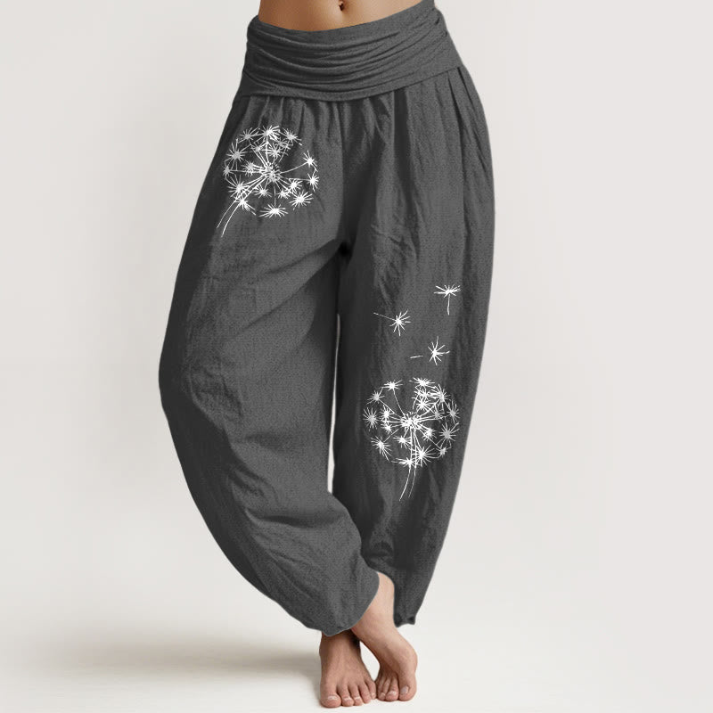 Nimara Ritual Pure Cotton Concise Dandelion Pattern Women's Elastic Waist Harem Pants