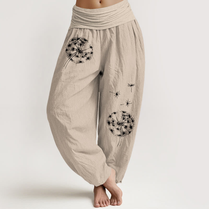 Nimara Ritual Pure Cotton Concise Dandelion Pattern Women's Elastic Waist Harem Pants