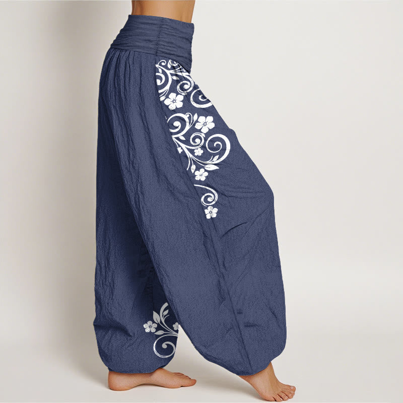 Nimara Ritual Pure Cotton Elegant Vine Flower Pattern Women's Elastic Waist Harem Pants