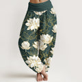 Nimara Ritual Cotton Elegant Refined Lotus Flower Pattern Women's Elastic Waist Harem Pants