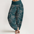 Nimara Ritual Cotton Elegant Refined Lotus Flower Leaf Pattern Women's Elastic Waist Harem Pants