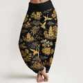 Nimara Ritual Cotton Gorgeous Tree Crane Architecture Cloud Peony Pattern Women's Elastic Waist Harem Pants