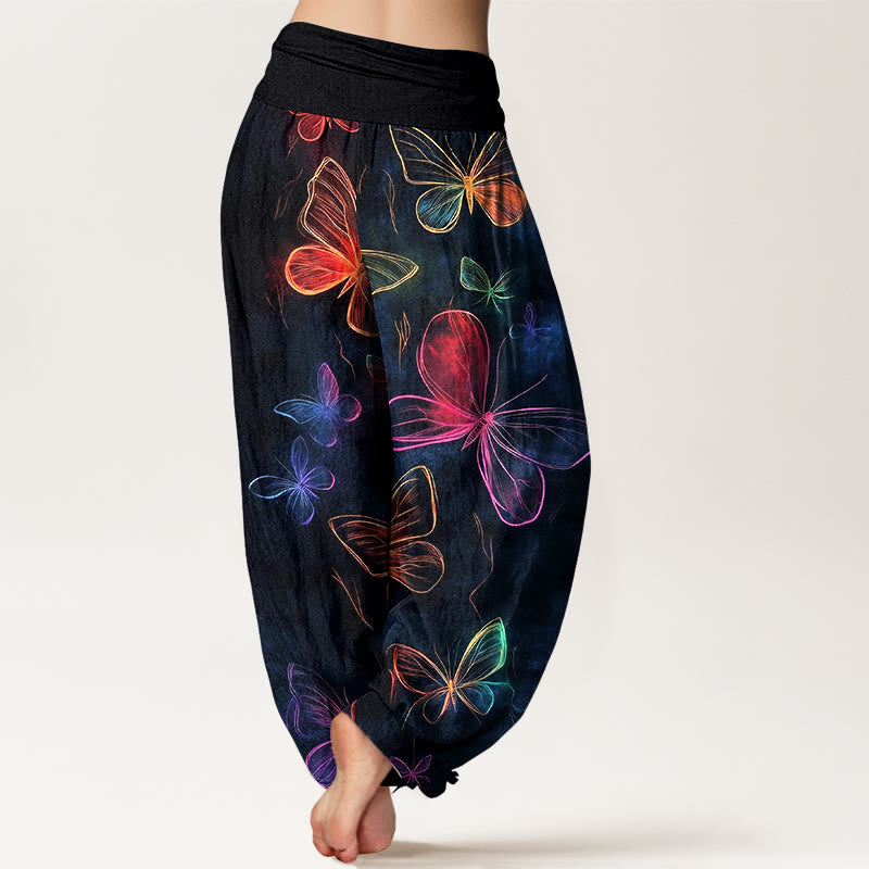 Nimara Ritual Cotton Dreamlike Butterfly Pattern Women's Elastic Waist Harem Pants