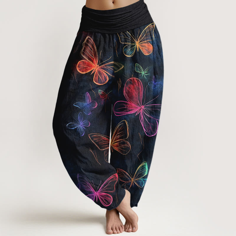 Nimara Ritual Cotton Dreamlike Butterfly Pattern Women's Elastic Waist Harem Pants